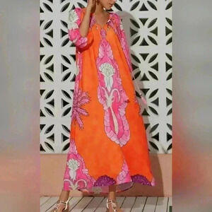 ADORE Chiffon V Neck Plant String Maxi Dress Size Large Boho Bohemian Relaxed Fi